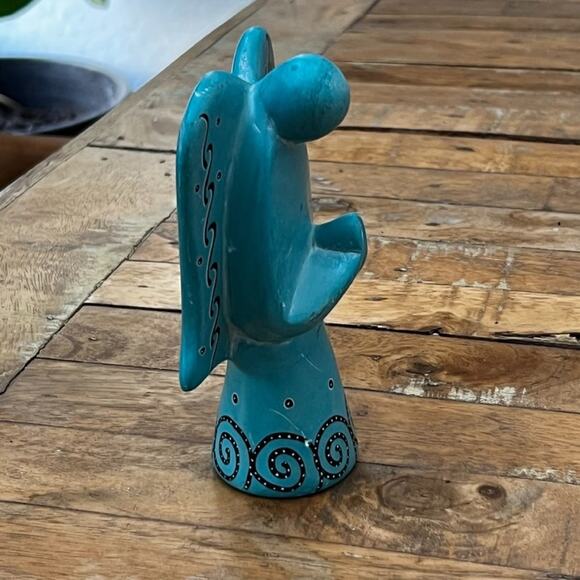 Hand Carved Soapstone Angel 5.4" Tall Turquoise Whitney Plantation - Picture 2 of 11